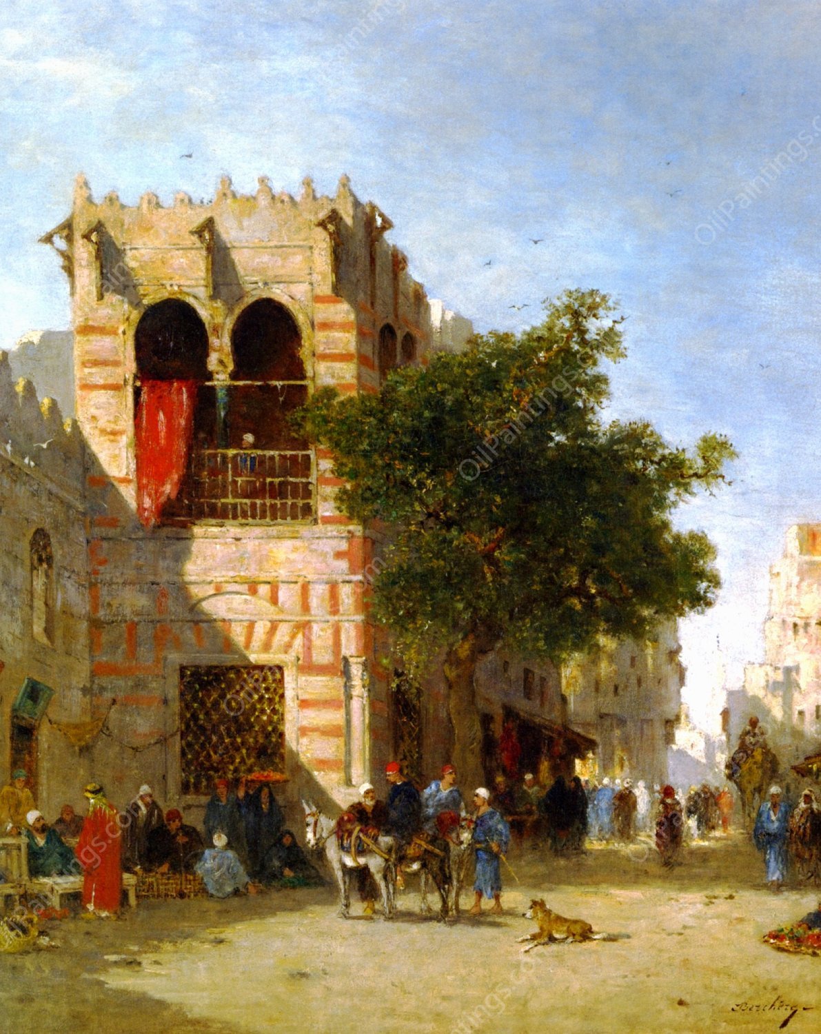A Busy Street - Cairo by Narcisse Berchere - Hand-Painted Oil Painting Reproduction