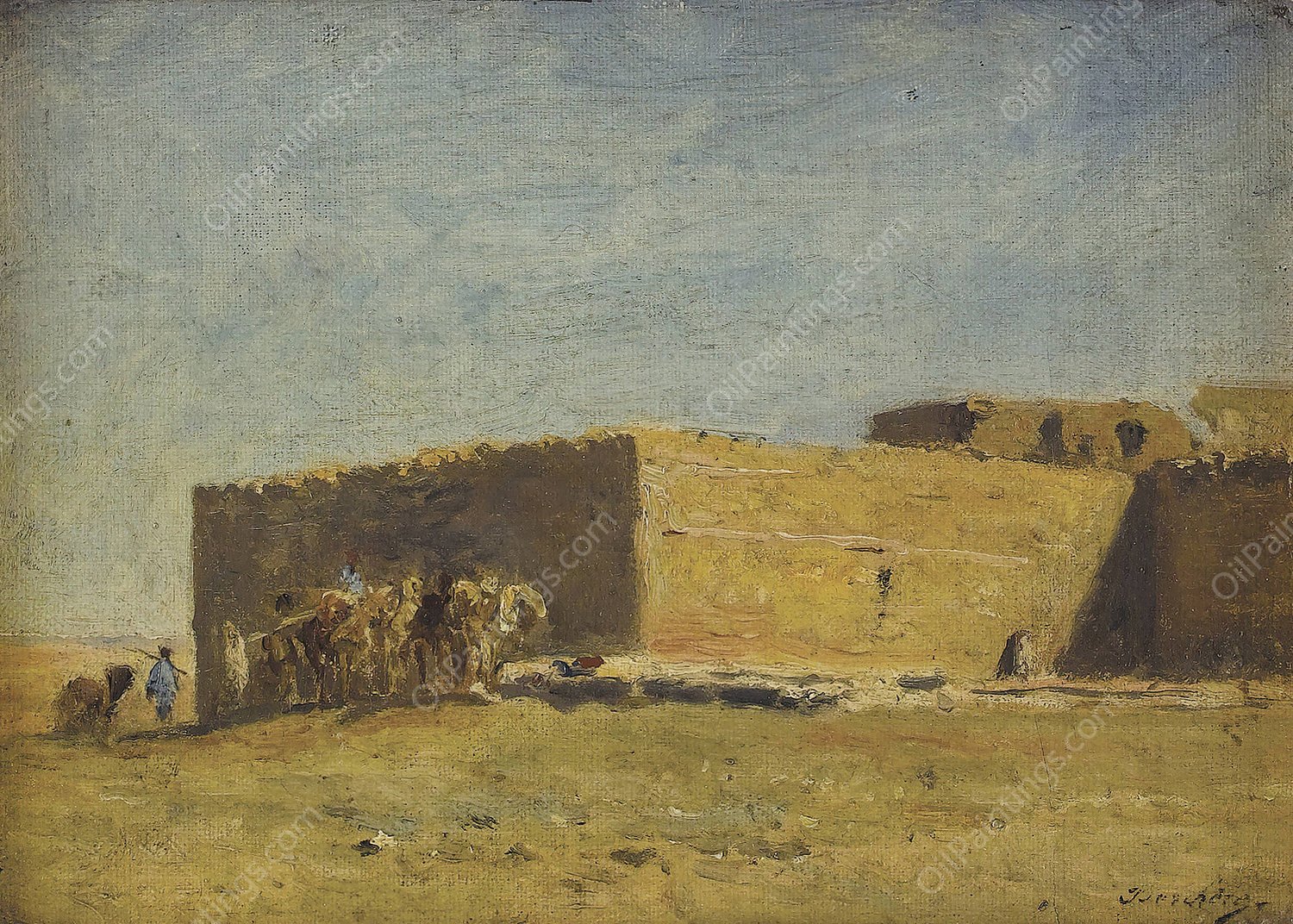 Arab Village by Narcisse Berchere - Hand-Painted Oil Painting Reproduction
