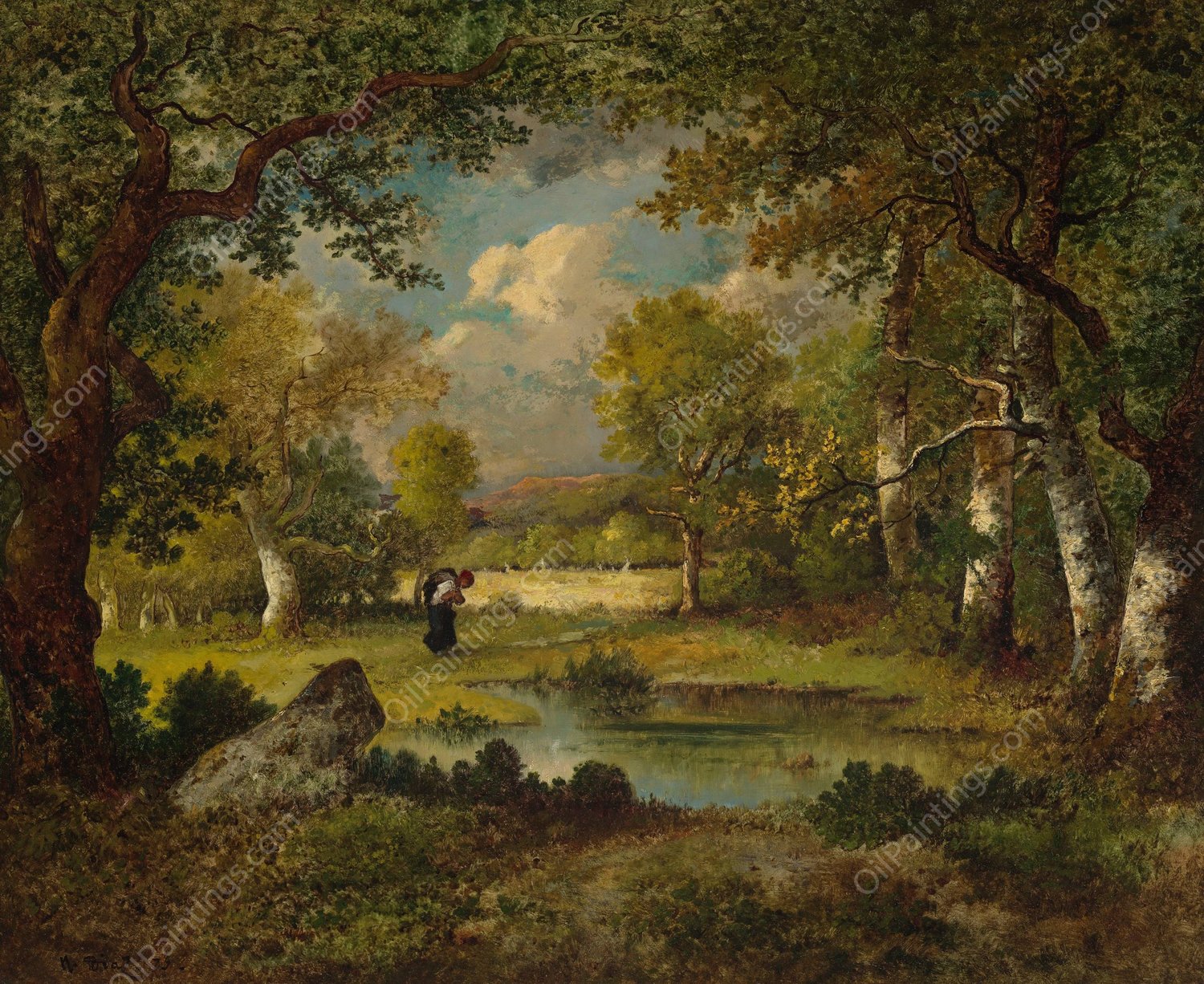 Fagotiere, mare et bord de clairiere  by Narcisse-Virgile Diaz De La Pena - Hand-Painted Oil Painting Reproduction