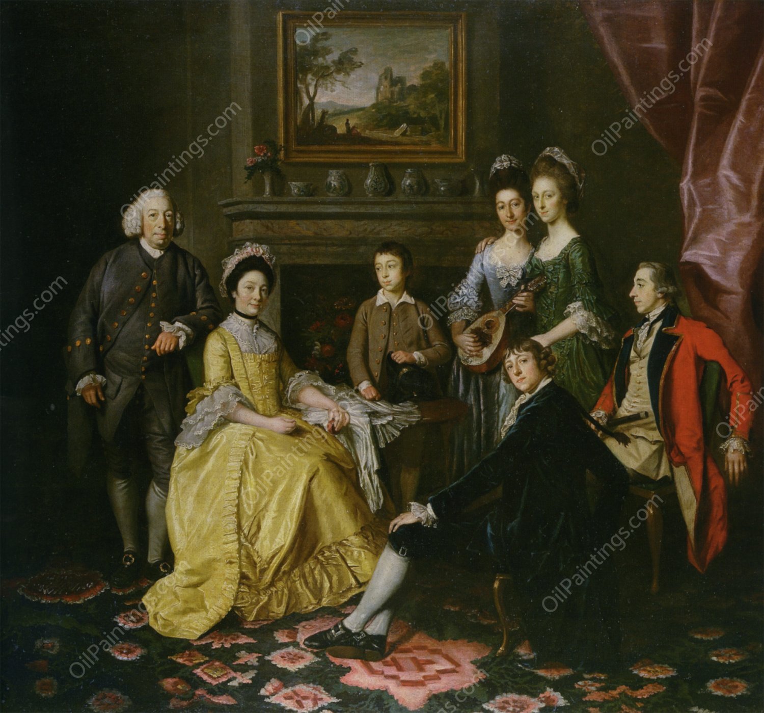 Group Portrait of Sir James and Lady Hoges and Their Family Gathered Around a Table in an Interior by Nathaniel Dance - Hand-Painted Oil Painting Reproduction