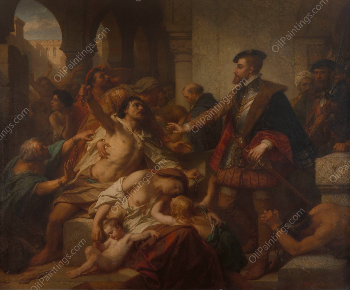 Charles V Frees the Slaves in Tunis  by Nicaise De Keyser - Hand-Painted Oil Painting Reproduction