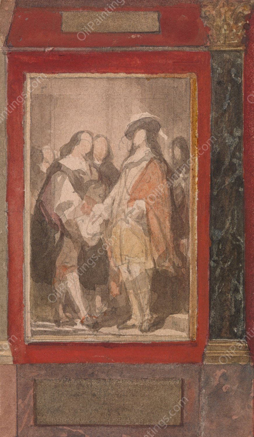 Founding of the Academy in Antwerp by David Teniers II by Nicaise De Keyser - Hand-Painted Oil Painting Reproduction