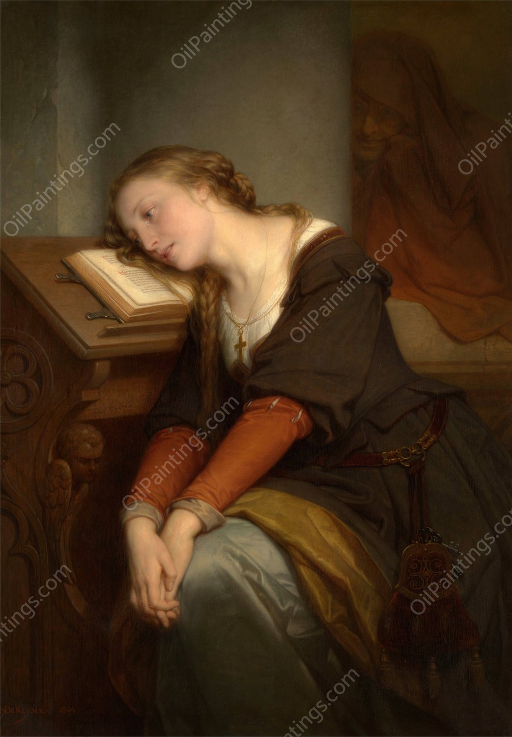 Margaret at the Church  by Nicaise De Keyser - Hand-Painted Oil Painting Reproduction