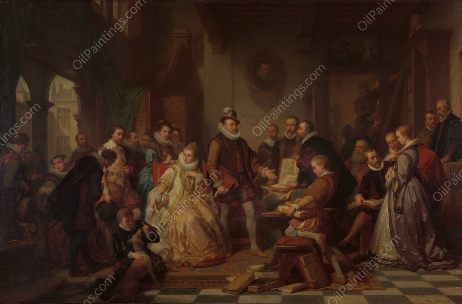 The Archdukes Albert and Isabella Visit the Printer Plantin by Nicaise De Keyser - Hand-Painted Oil Painting Reproduction