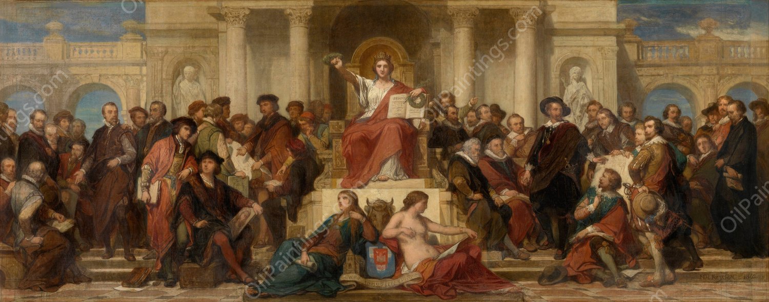 The City of Antwerp, Gothic and Renaissance, Surrounded by Artists by Nicaise De Keyser - Hand-Painted Oil Painting Reproduction