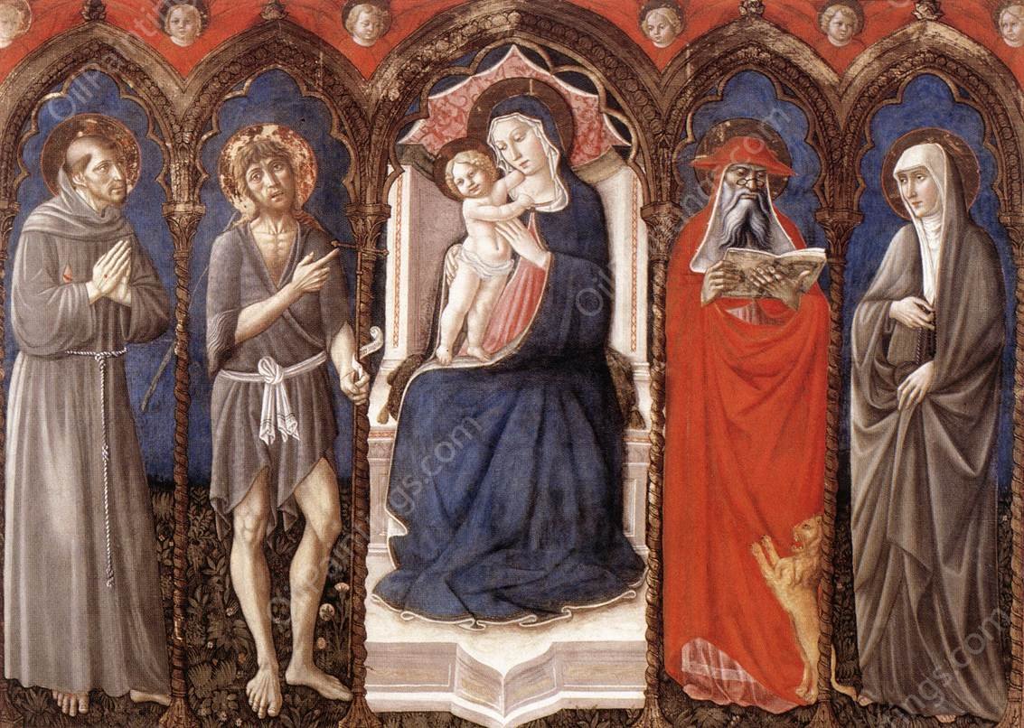 Madonna with Child and Four Saints by Niccolo Da Foligno - Hand-Painted Oil Painting Reproduction