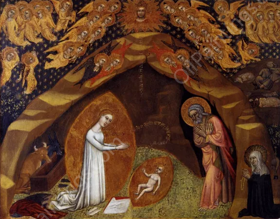 St Bridget and the Vision of the Nativity by Niccolo Da Foligno - Hand-Painted Oil Painting Reproduction