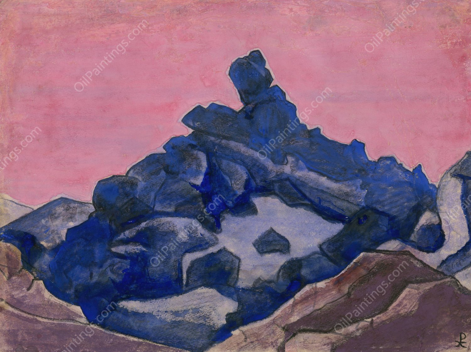 Blue Cliff by Nicholas Roerich - Hand-Painted Oil Painting Reproduction