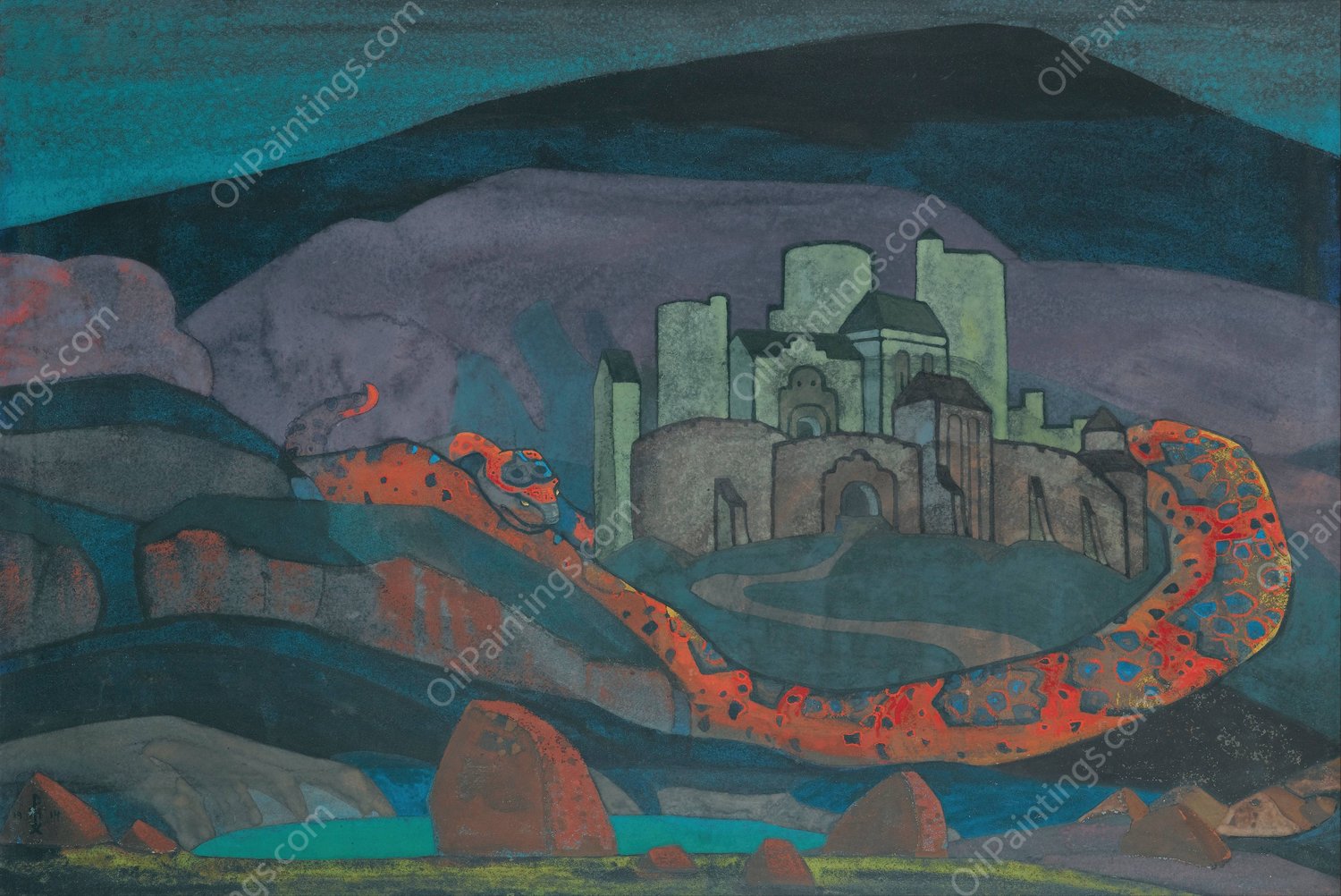 The Doomed City  by Nicholas Roerich - Hand-Painted Oil Painting Reproduction