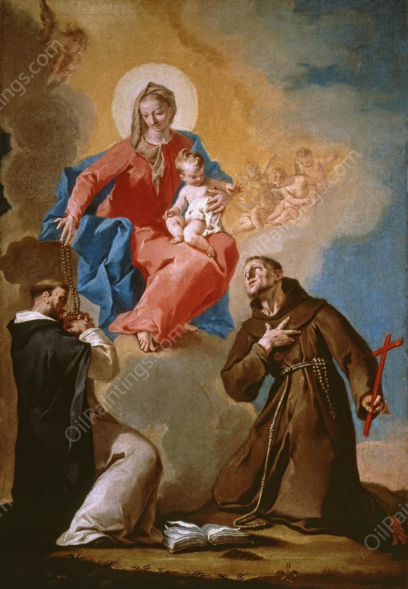 Rosary Mother of God with Sts Dominic and Francis of Assisi by Nicola Grassi - Hand-Painted Oil Painting Reproduction