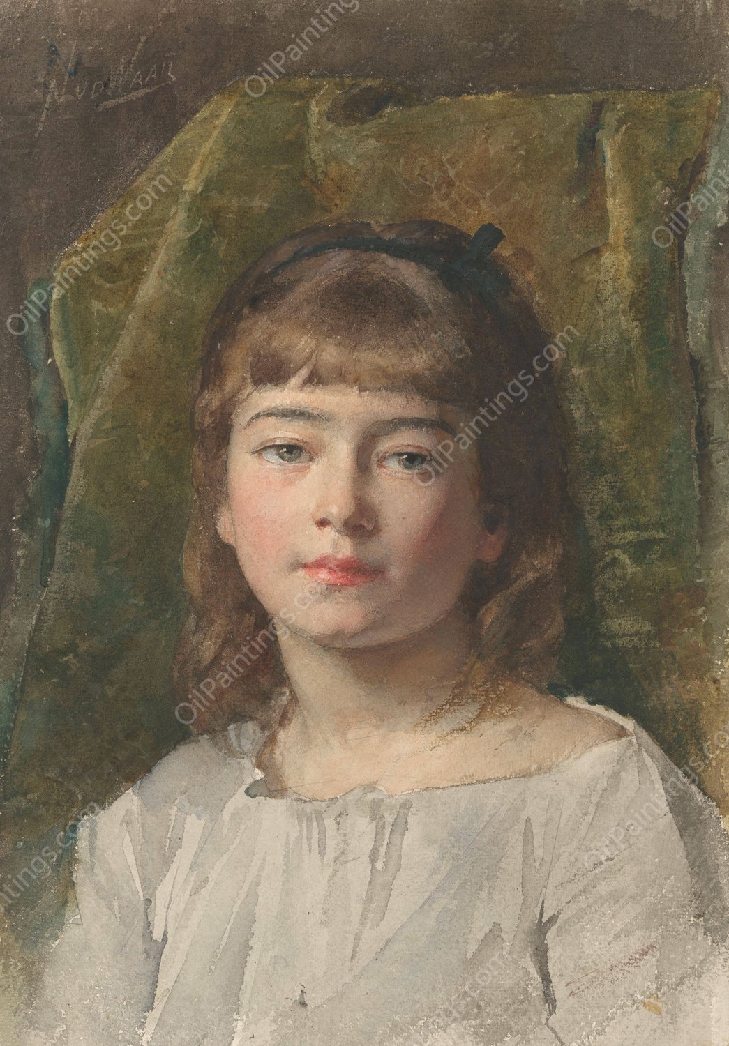 Portret van een onbekend meisje  by Nicolaas Van Der Waay - Hand-Painted Oil Painting Reproduction