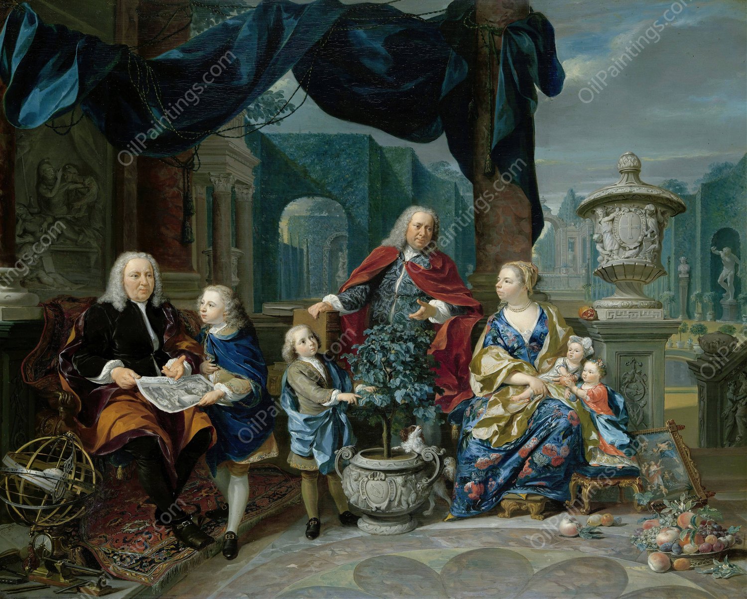 Portrait of David van Mollem with his Family  by Nicolaas Verkolje - Hand-Painted Oil Painting Reproduction