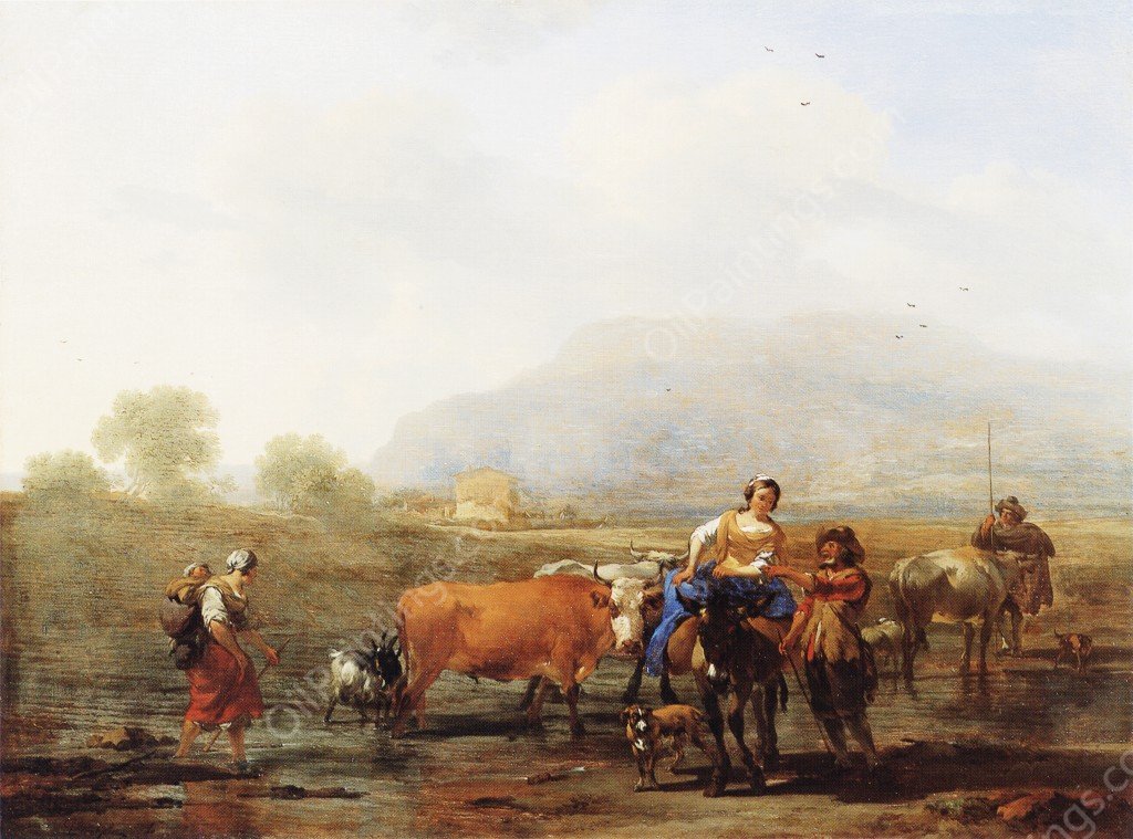 Travelling Peasants by Nicolaes Berchem - Hand-Painted Oil Painting Reproduction