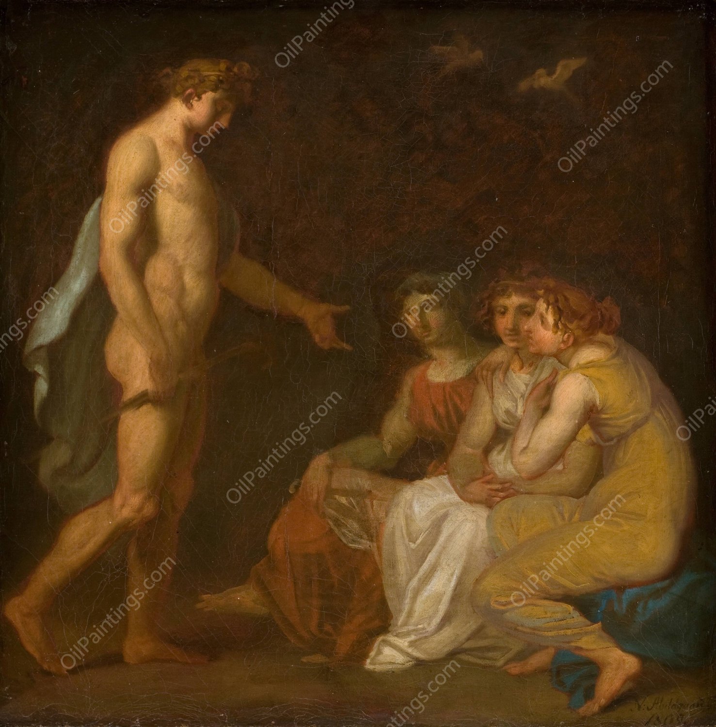 Apollo charging the Parcae to visit Ceres, who has fled from the Earth  by Nicolai Abraham Abildgaard - Hand-Painted Oil Painting Reproduction
