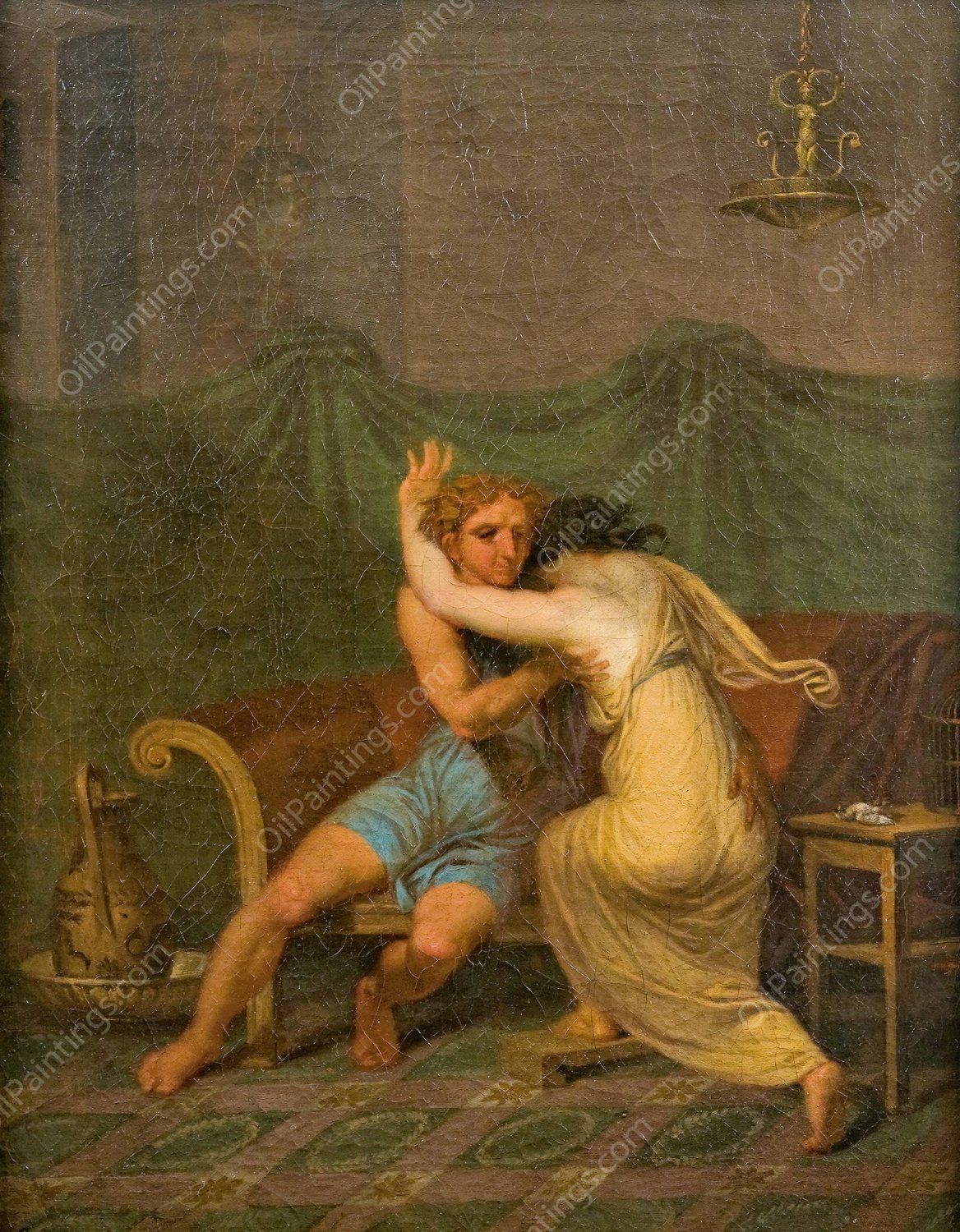 Catullus and Lesbia, who in his arms seeking solace for her spurvs death  by Nicolai Abraham Abildgaard - Hand-Painted Oil Painting Reproduction