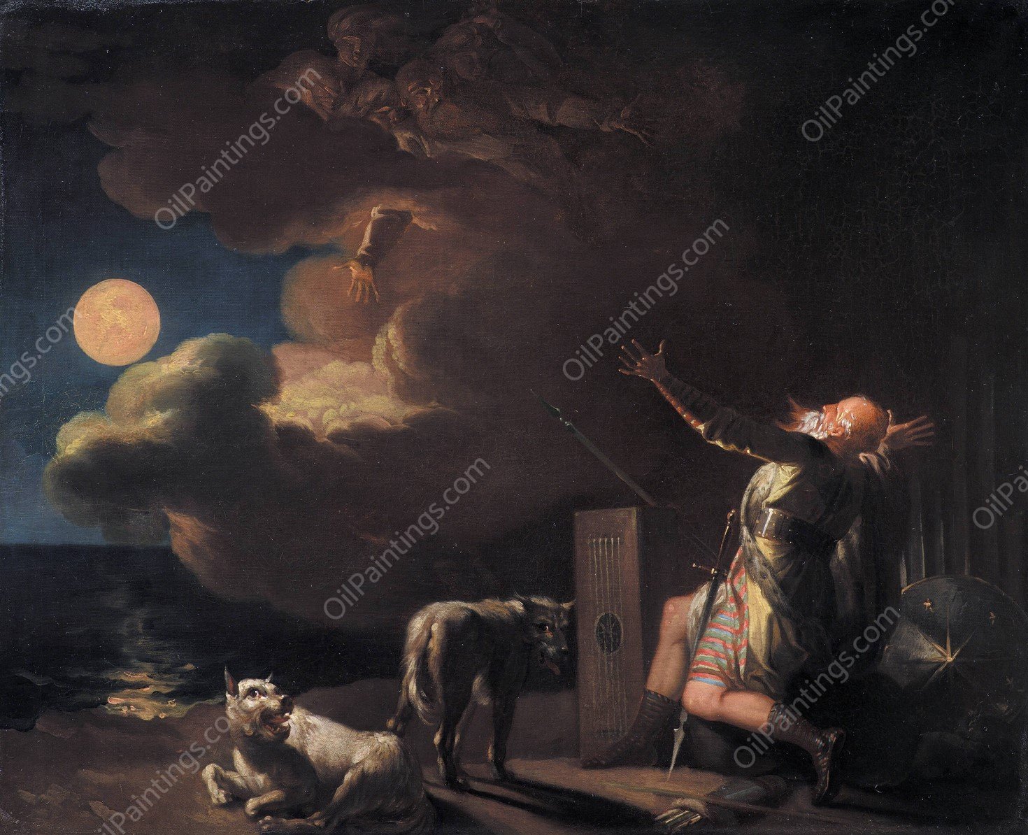 Fingal Sees the Ghosts of his Forefathers by Moonlight  by Nicolai Abraham Abildgaard - Hand-Painted Oil Painting Reproduction