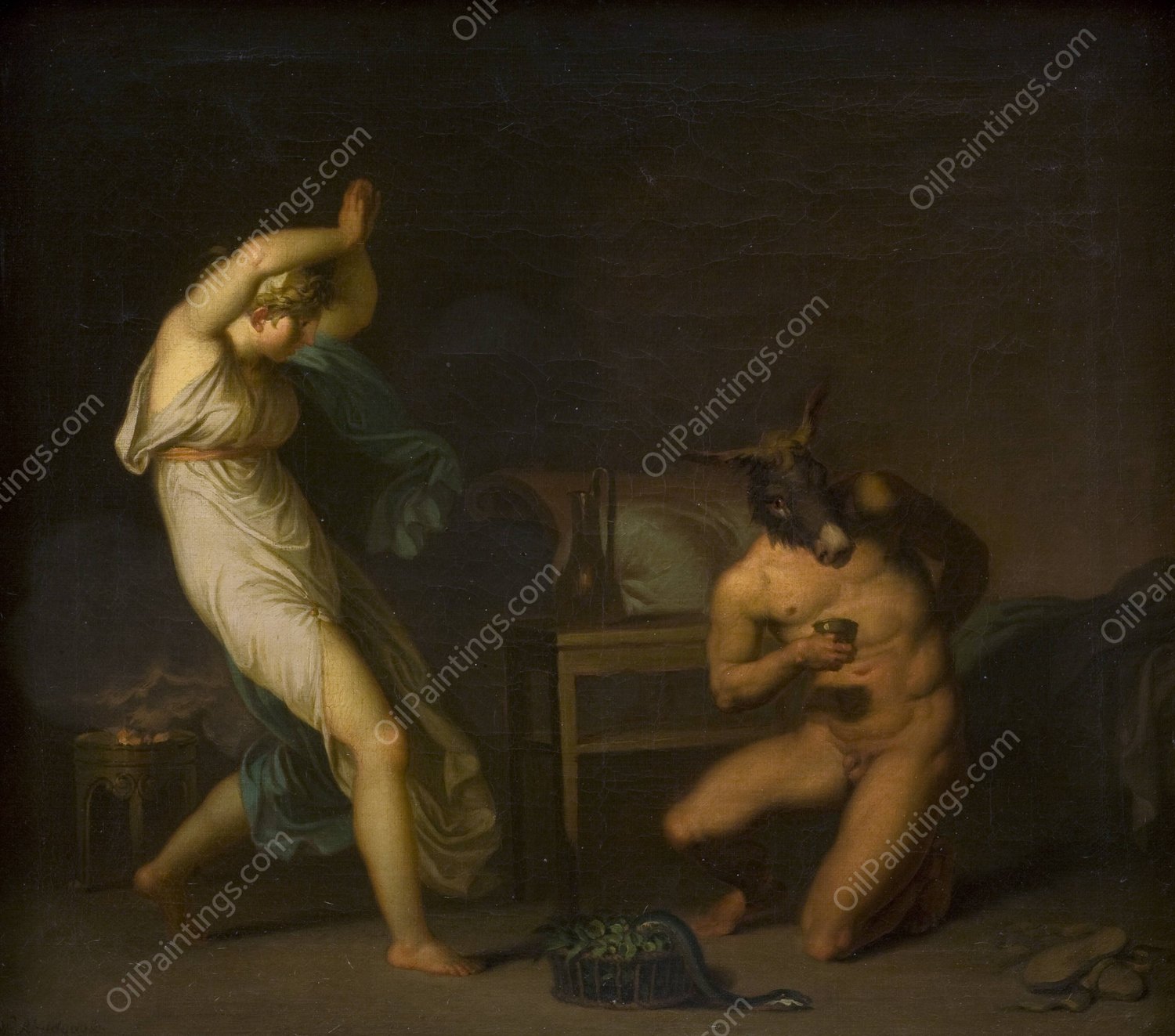 Fotis sees her Lover Lucius Transformed into an Ass. Motif from Apeleius' The Golden Ass  by Nicolai Abraham Abildgaard - Hand-Painted Oil Painting Reproduction
