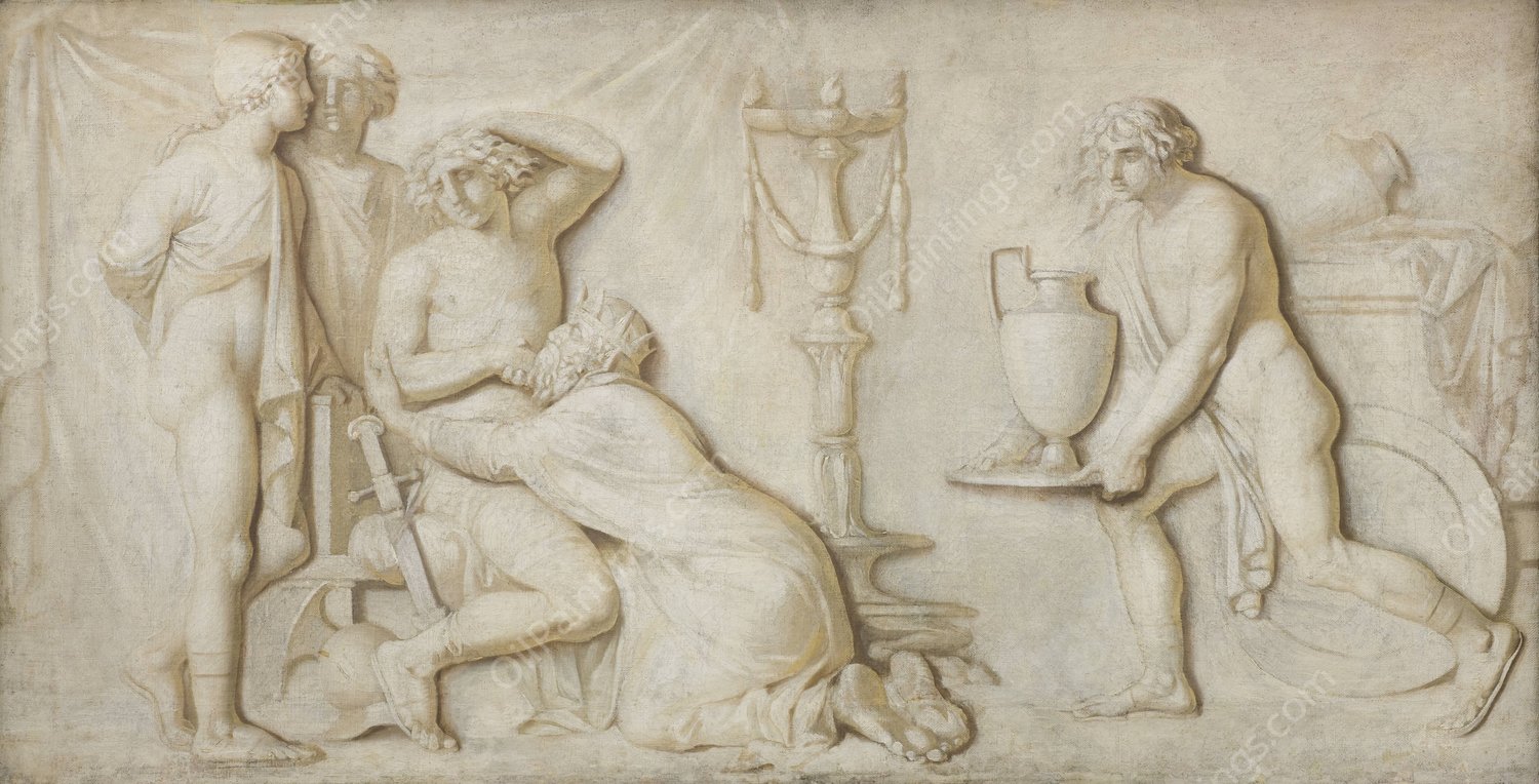 King Priam Pleading with Achilles for the Corpse of Hector  by Nicolai Abraham Abildgaard - Hand-Painted Oil Painting Reproduction
