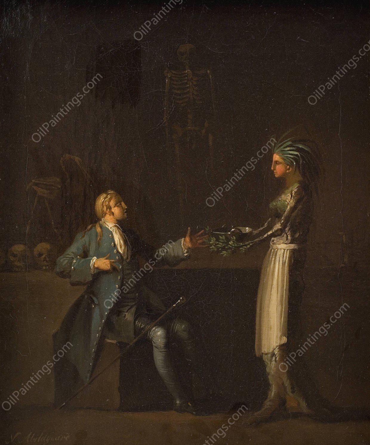 The Doctor's Wife Reveals her Husband's Intention of Anatomising Niels Klim  by Nicolai Abraham Abildgaard - Hand-Painted Oil Painting Reproduction