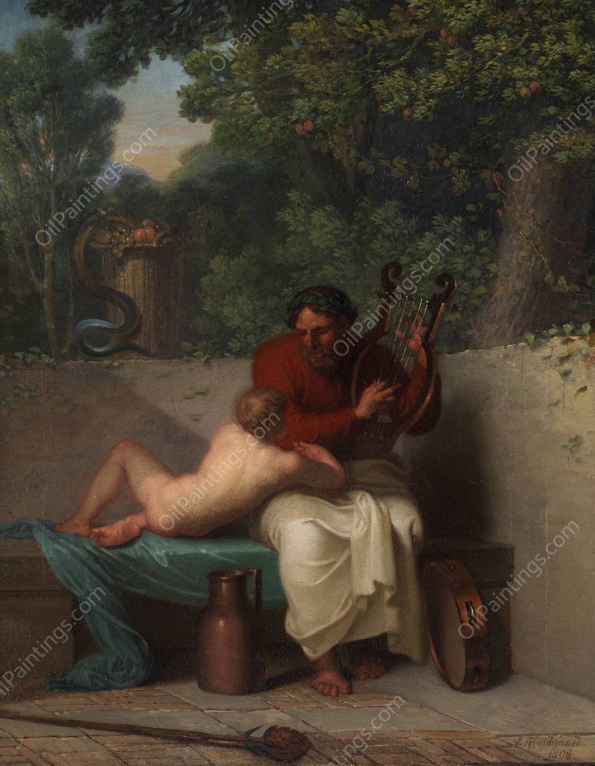 The Greek Poet Anacreon and Bathyll  by Nicolai Abraham Abildgaard - Hand-Painted Oil Painting Reproduction