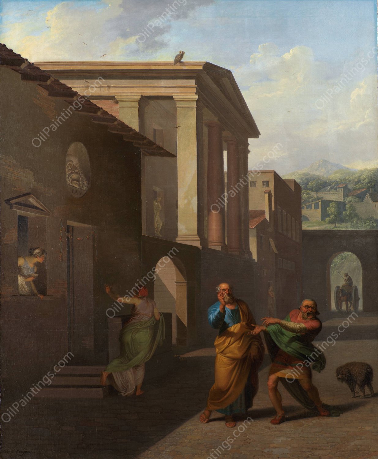 The Midwife Taking Leave of the girl from Andros. From Terence's Andria  by Nicolai Abraham Abildgaard - Hand-Painted Oil Painting Reproduction
