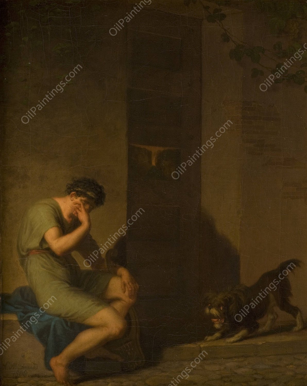Tibullus Lamenting outside the Door of his Beloved  by Nicolai Abraham Abildgaard - Hand-Painted Oil Painting Reproduction