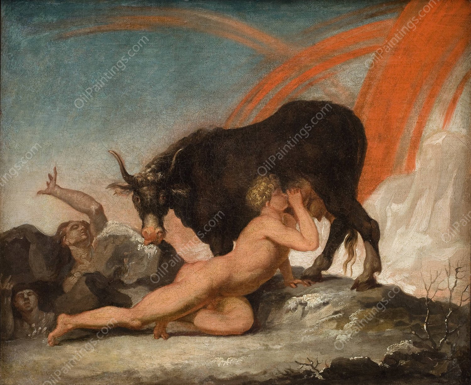 Ymir Suckling the Cow Audhumla  by Nicolai Abraham Abildgaard - Hand-Painted Oil Painting Reproduction