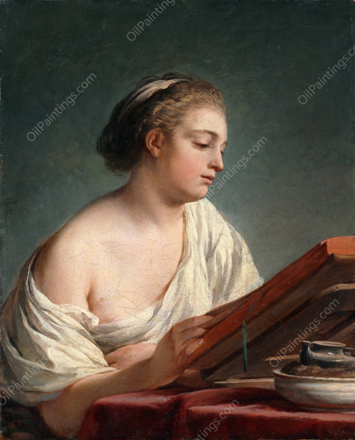 Woman Reading  by Nicolas Bernard Lepicie - Hand-Painted Oil Painting Reproduction