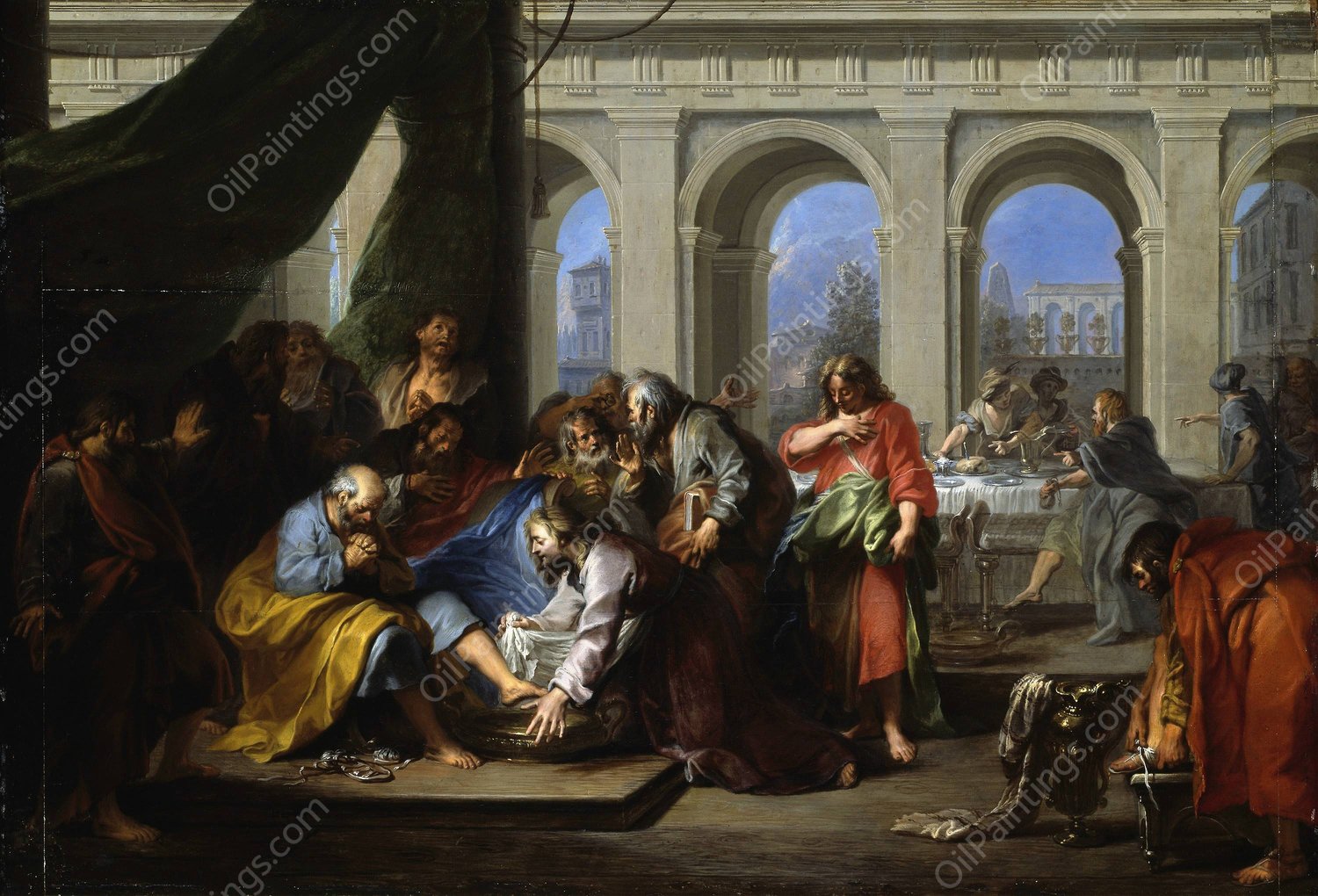 Christ Washing the Feet of His Disciples  by Nicolas Bertin - Hand-Painted Oil Painting Reproduction