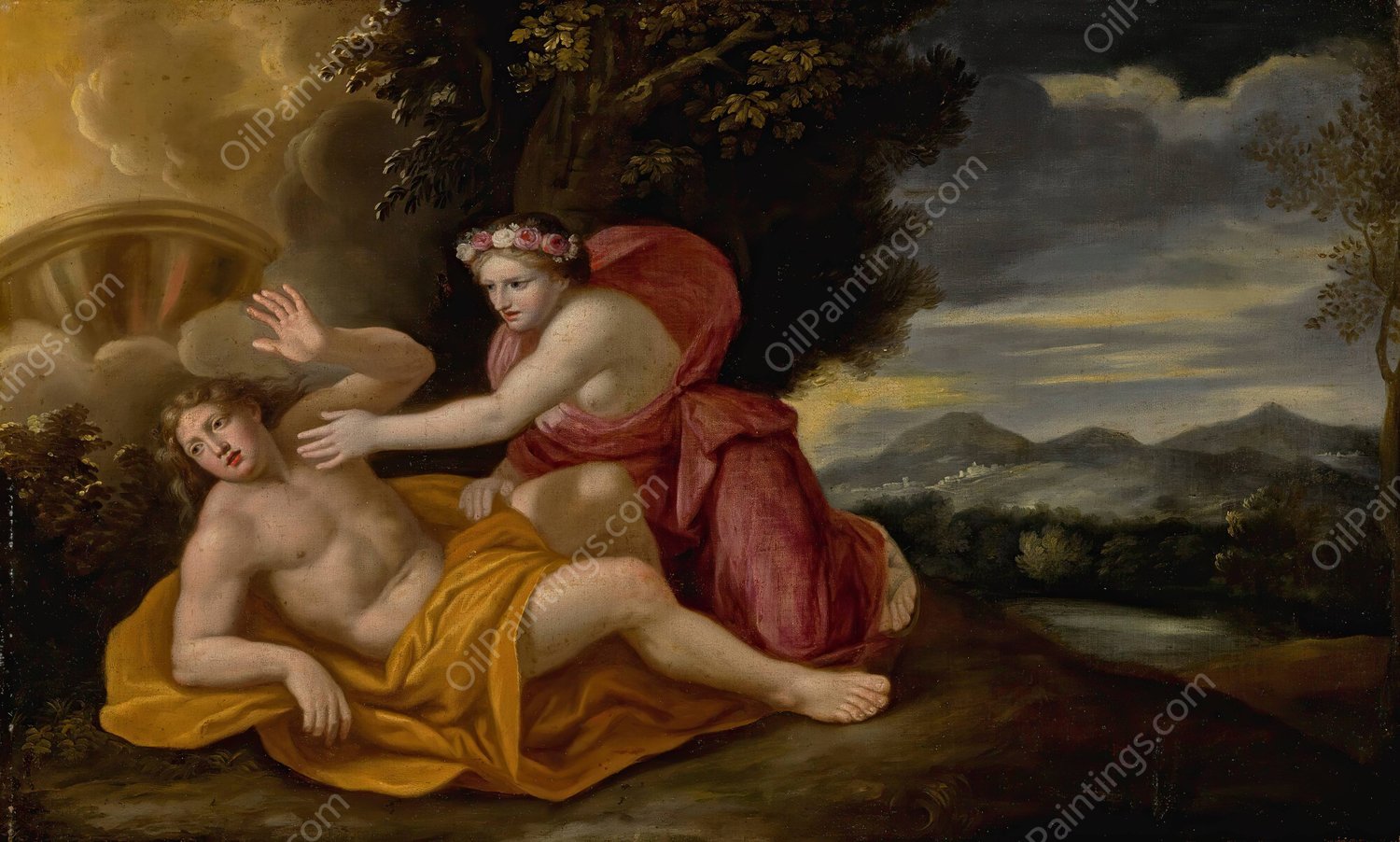 Venus And Adonis by Nicolas Colombel - Hand-Painted Oil Painting Reproduction