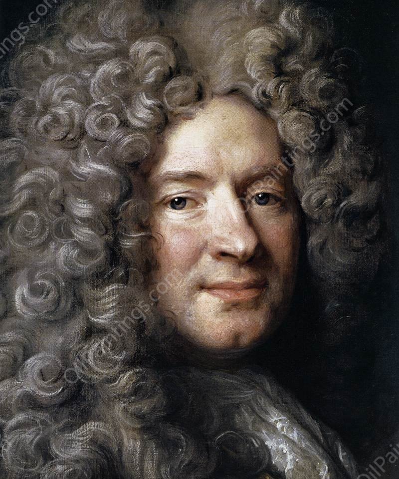 Portrait of a Man in a Purple Robe Detail by Nicolas De Largilliere - Hand-Painted Oil Painting Reproduction