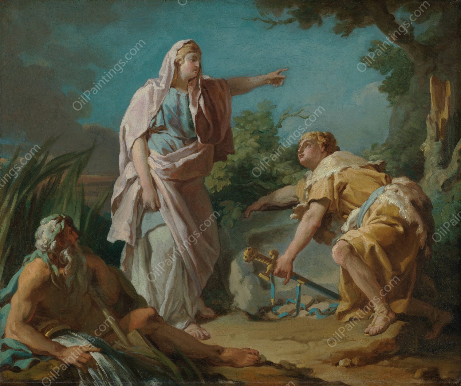 Aethra Showing her Son Theseus the Place Where his Father had Hidden his Arms  by Nicolas-Guy Brenet - Hand-Painted Oil Painting Reproduction