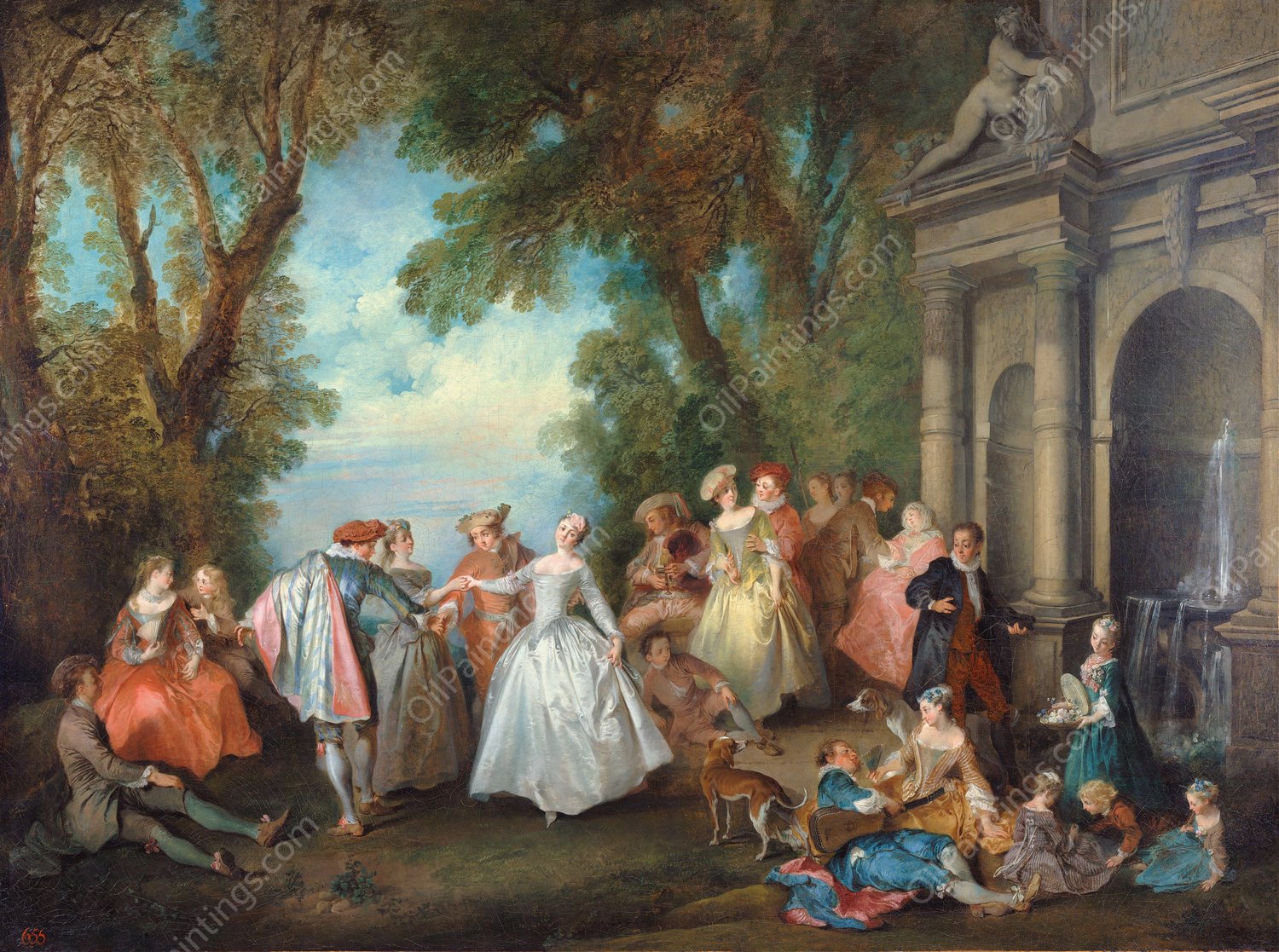 Dance before a Fountain  by Nicolas Lancret - Hand-Painted Oil Painting Reproduction