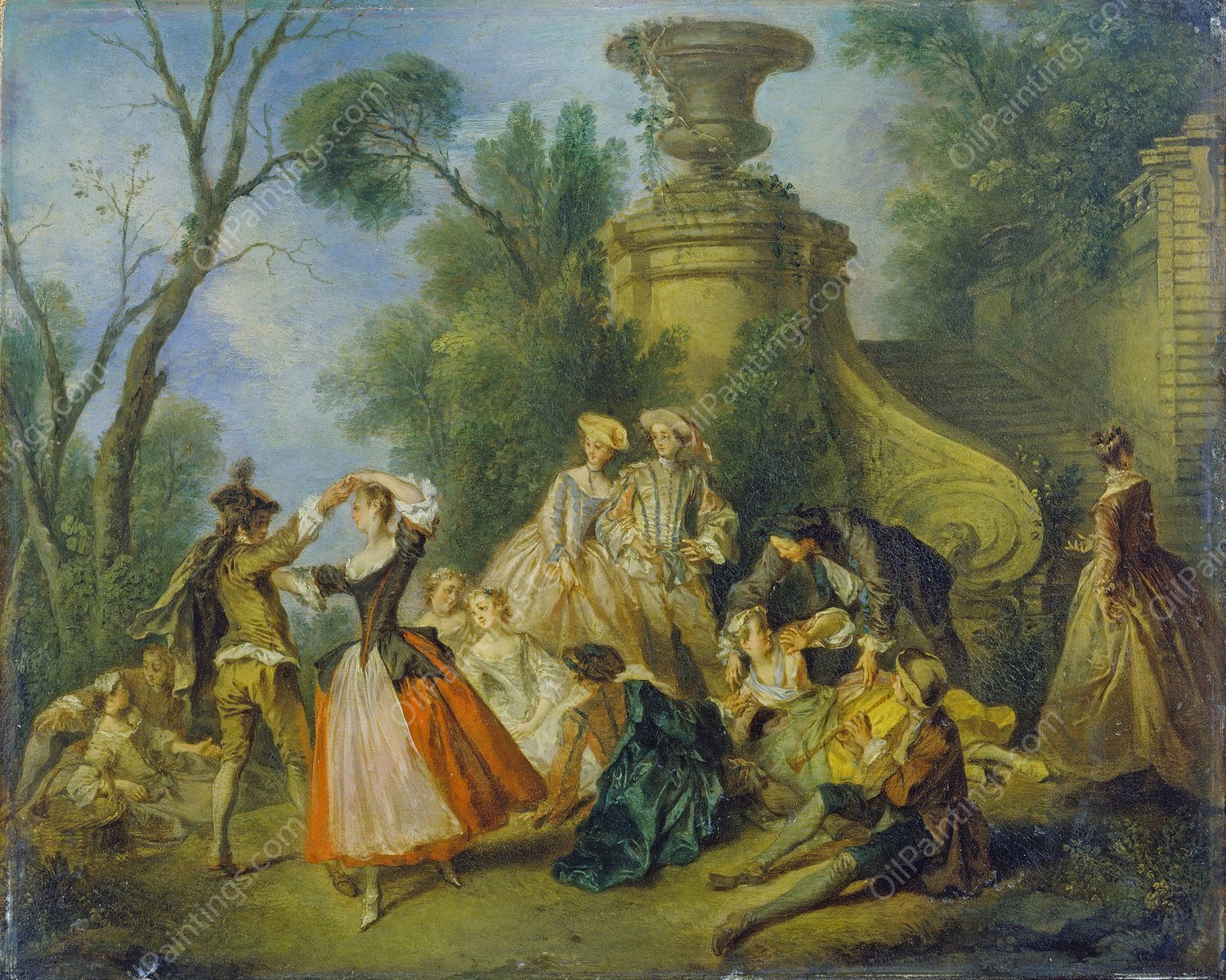Pastoral Revels  by Nicolas Lancret - Hand-Painted Oil Painting Reproduction