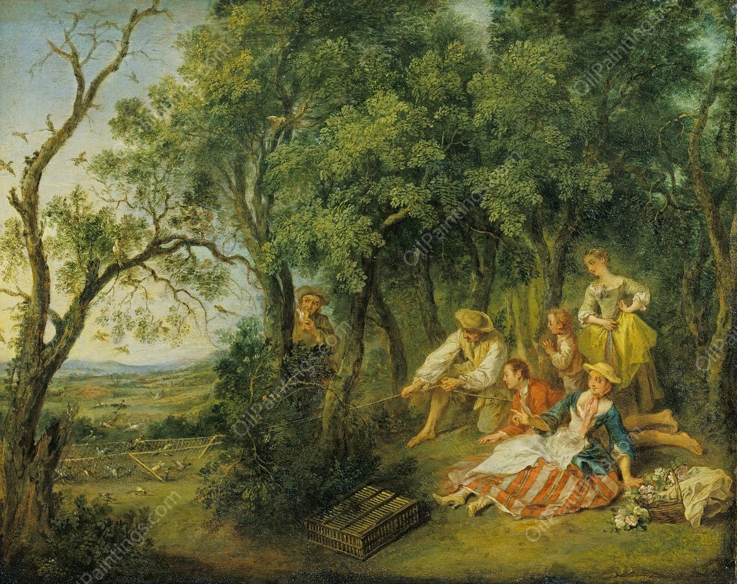 The Bird Catchers  by Nicolas Lancret - Hand-Painted Oil Painting Reproduction