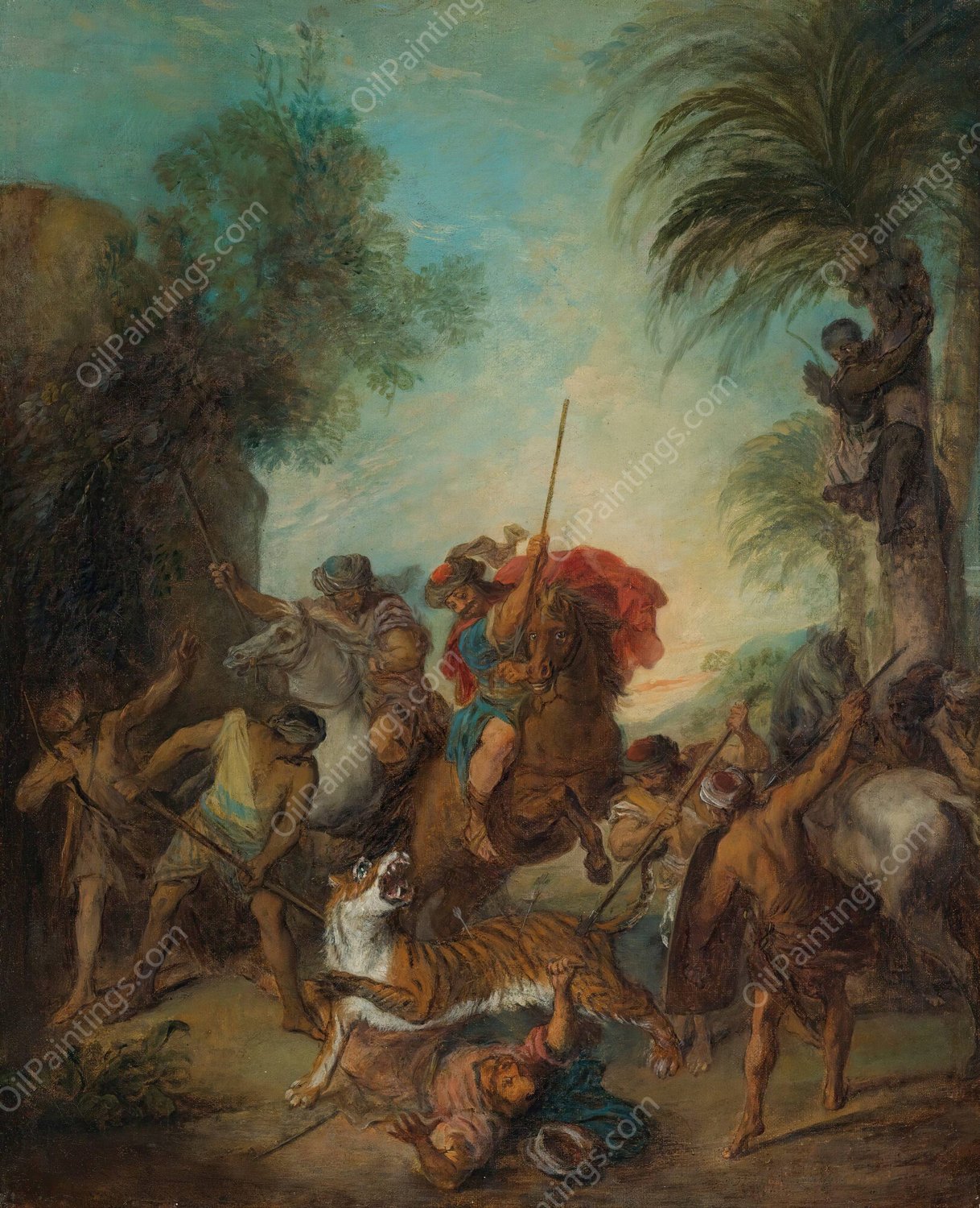 The Tiger Hunt by Nicolas Lancret - Hand-Painted Oil Painting Reproduction