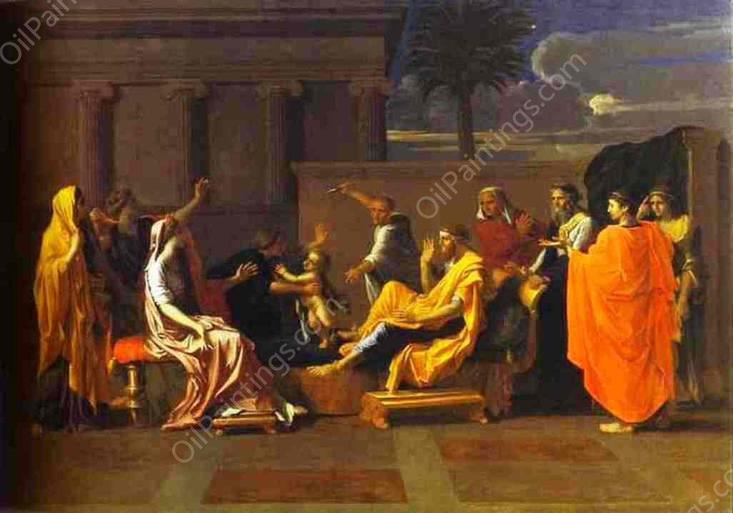 Baby Moses Trampling on the Pharaoh's Crown by Nicolas Poussin - Hand-Painted Oil Painting Reproduction