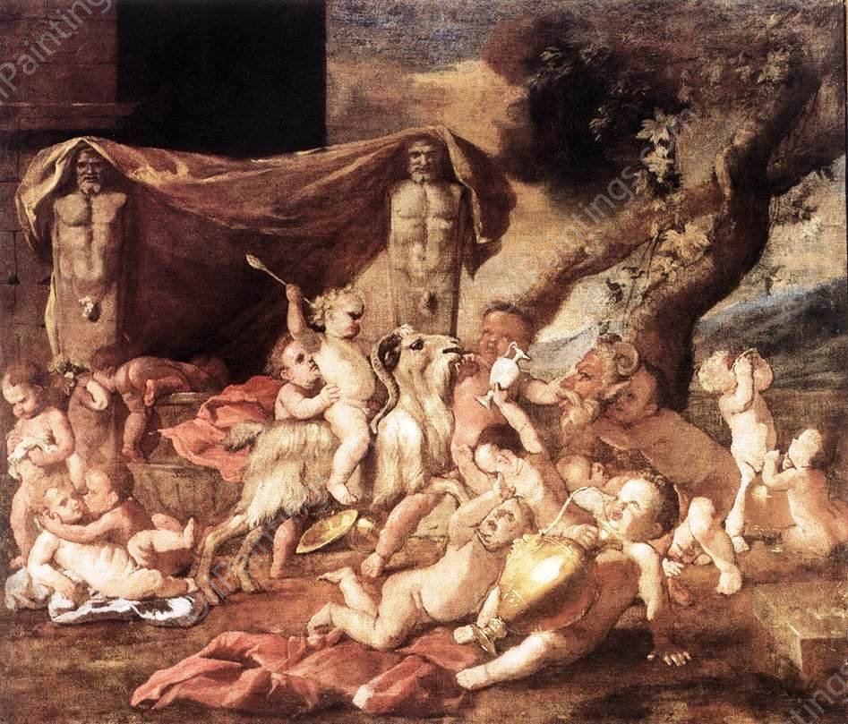 Bacchanal of Putti by Nicolas Poussin - Hand-Painted Oil Painting Reproduction