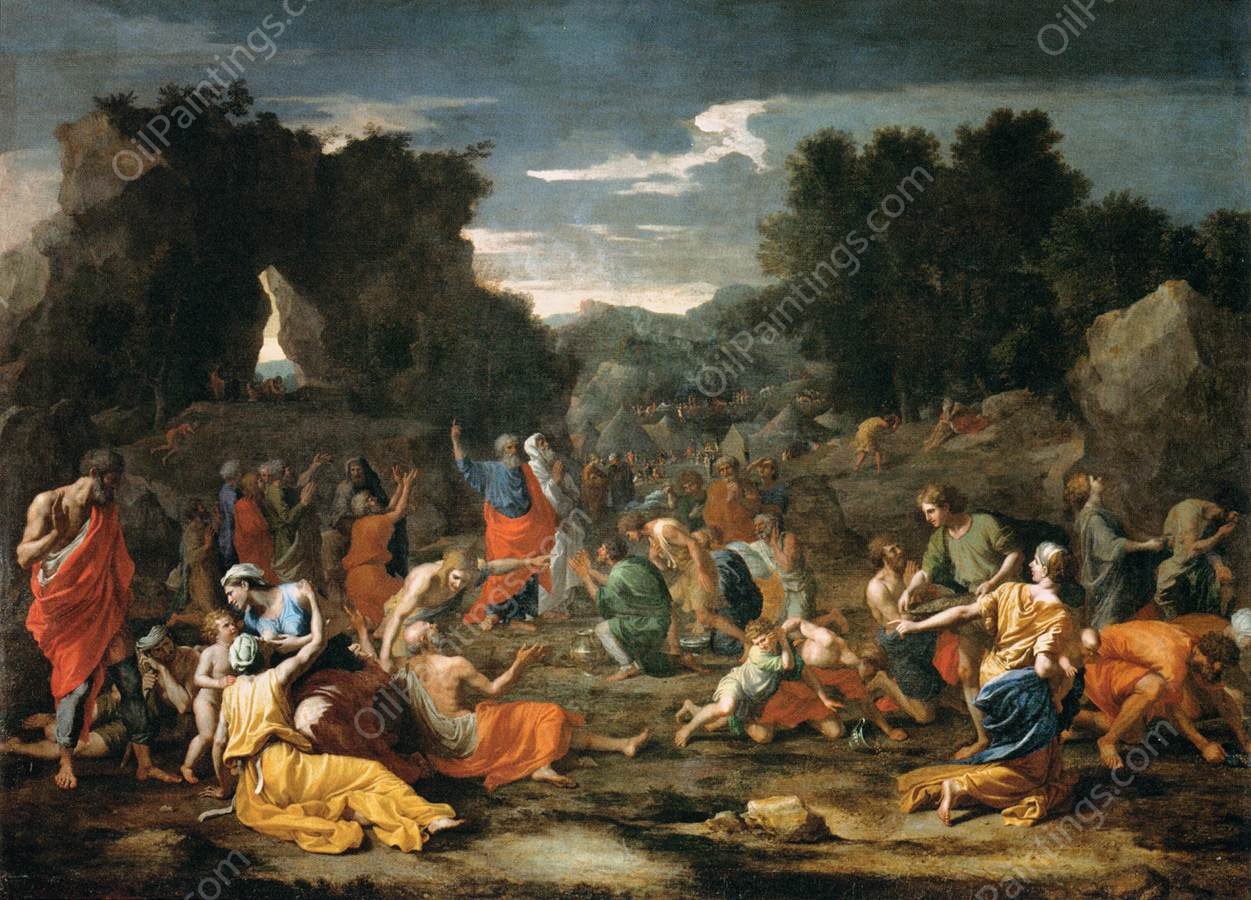 Gathering of Manna by Nicolas Poussin - Hand-Painted Oil Painting Reproduction