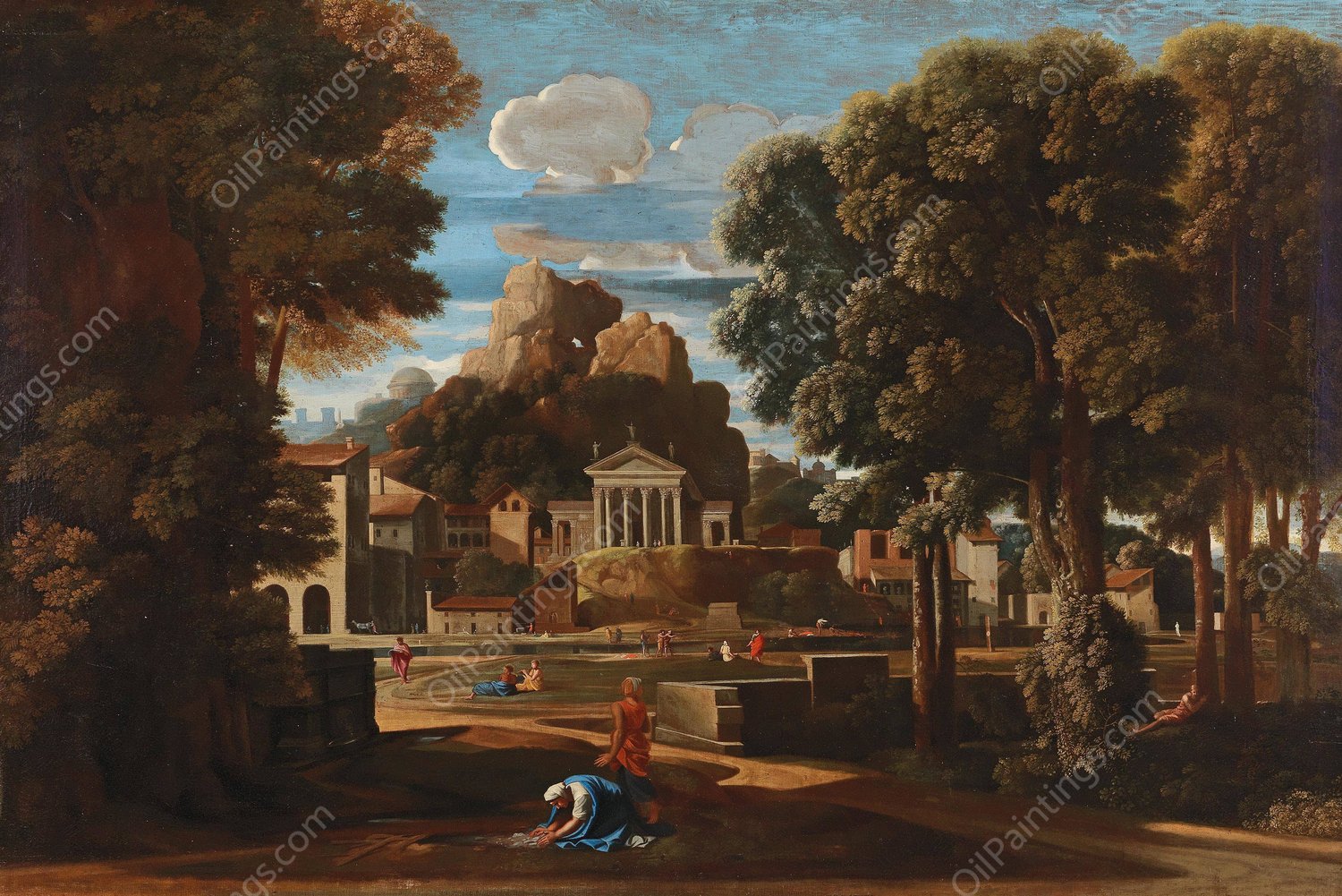 Landscape with the gathering of the Ashes of Phocion  by Nicolas Poussin - Hand-Painted Oil Painting Reproduction