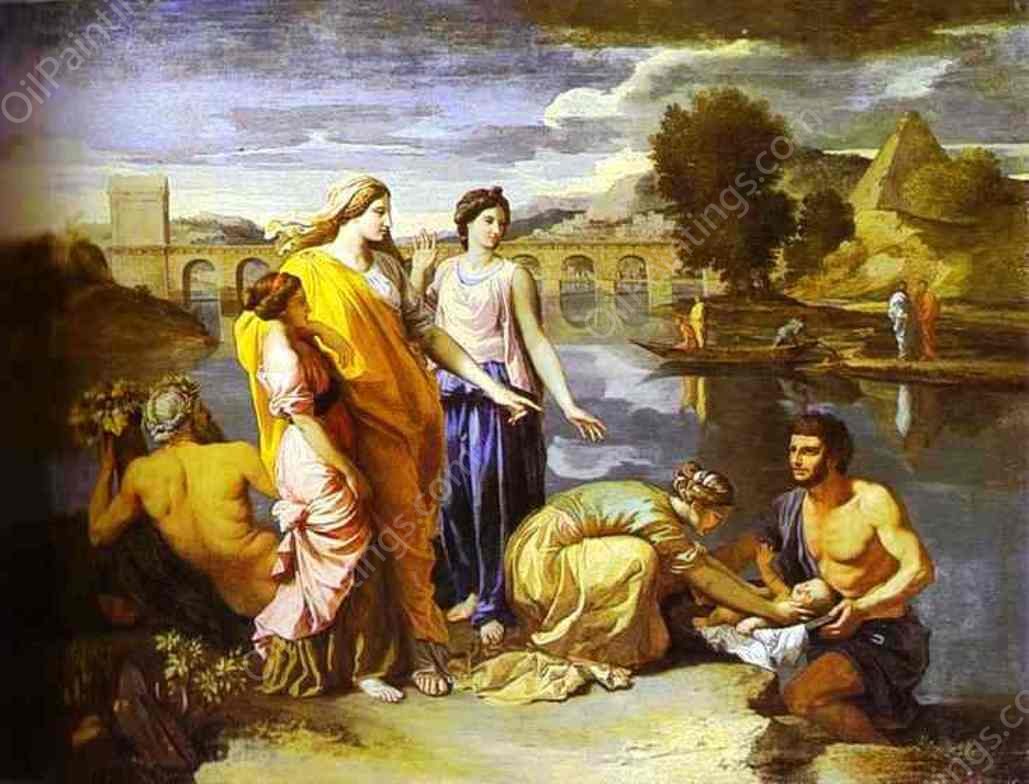 Pharaoh's Daughter Finds Baby Moses by Nicolas Poussin - Hand-Painted Oil Painting Reproduction