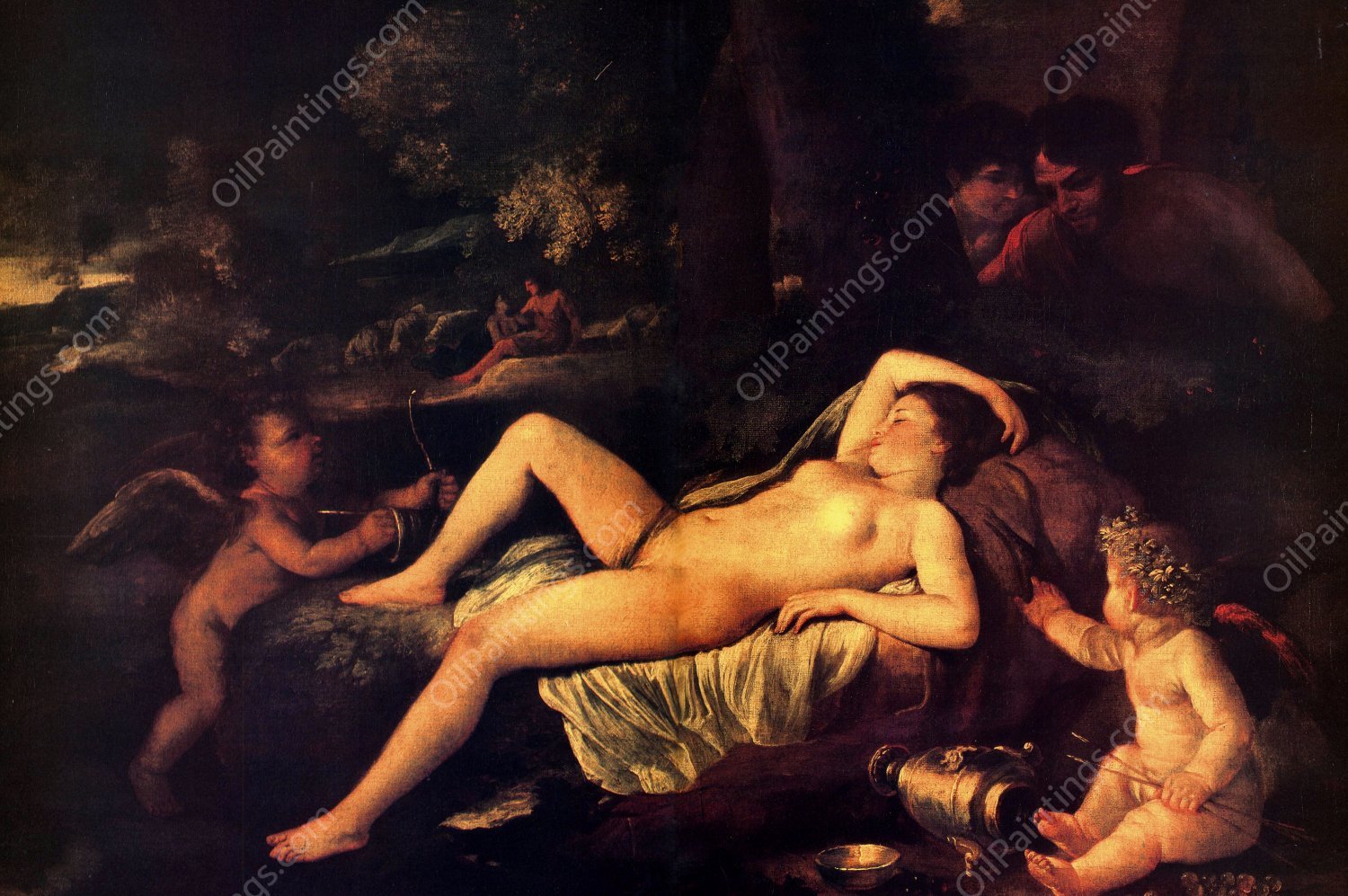 Sleeping Venus and Cupid by Nicolas Poussin - Hand-Painted Oil Painting Reproduction