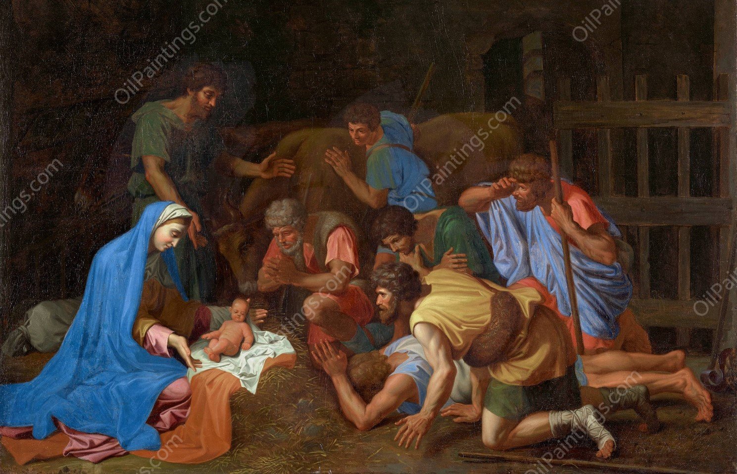 The Adoration of the Shepherds  by Nicolas Poussin - Hand-Painted Oil Painting Reproduction
