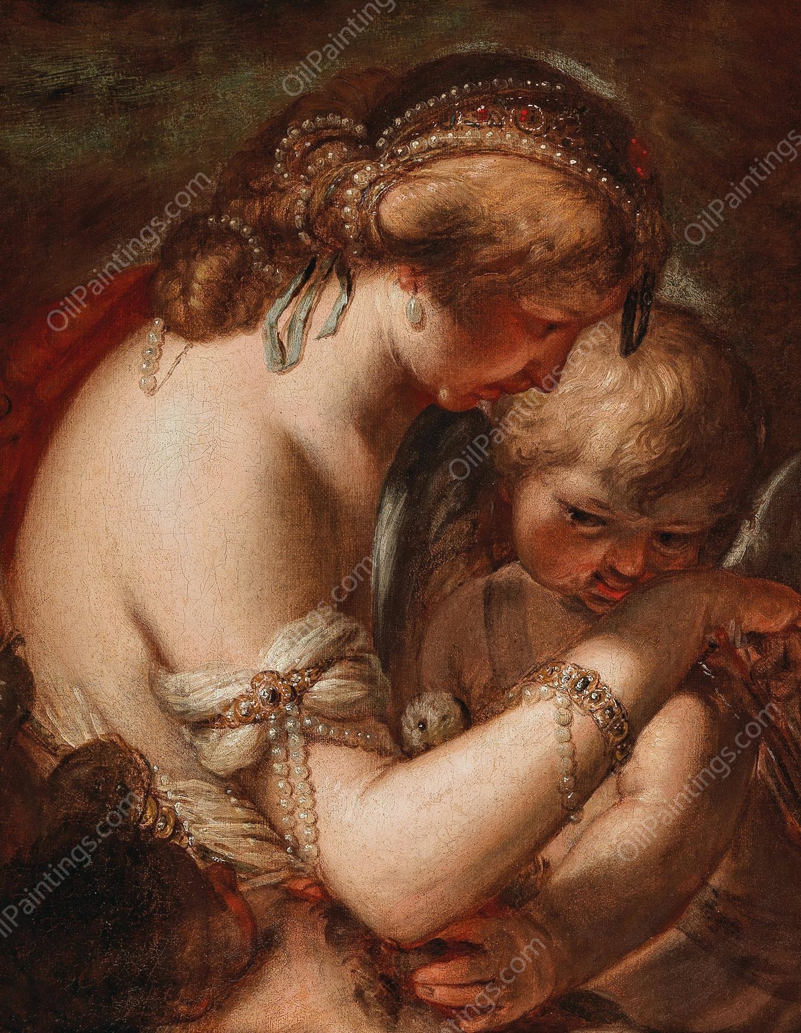 Venus and Amor with a putto by Nicolo Bambini - Hand-Painted Oil Painting Reproduction