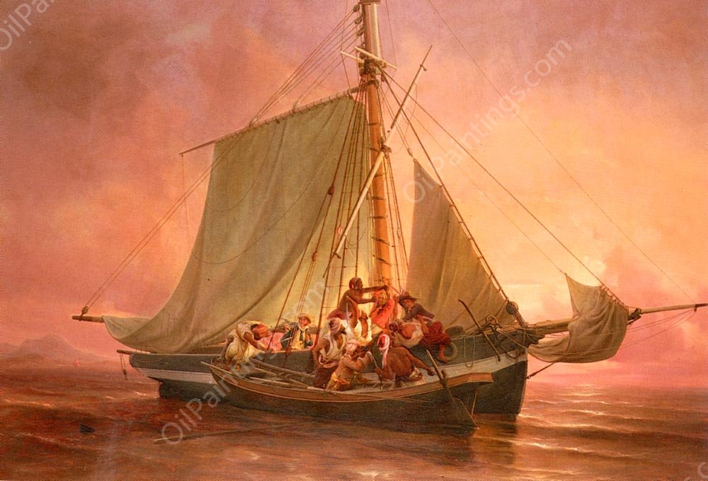 The Pirates' Attack by Niels Simonsen - Hand-Painted Oil Painting Reproduction