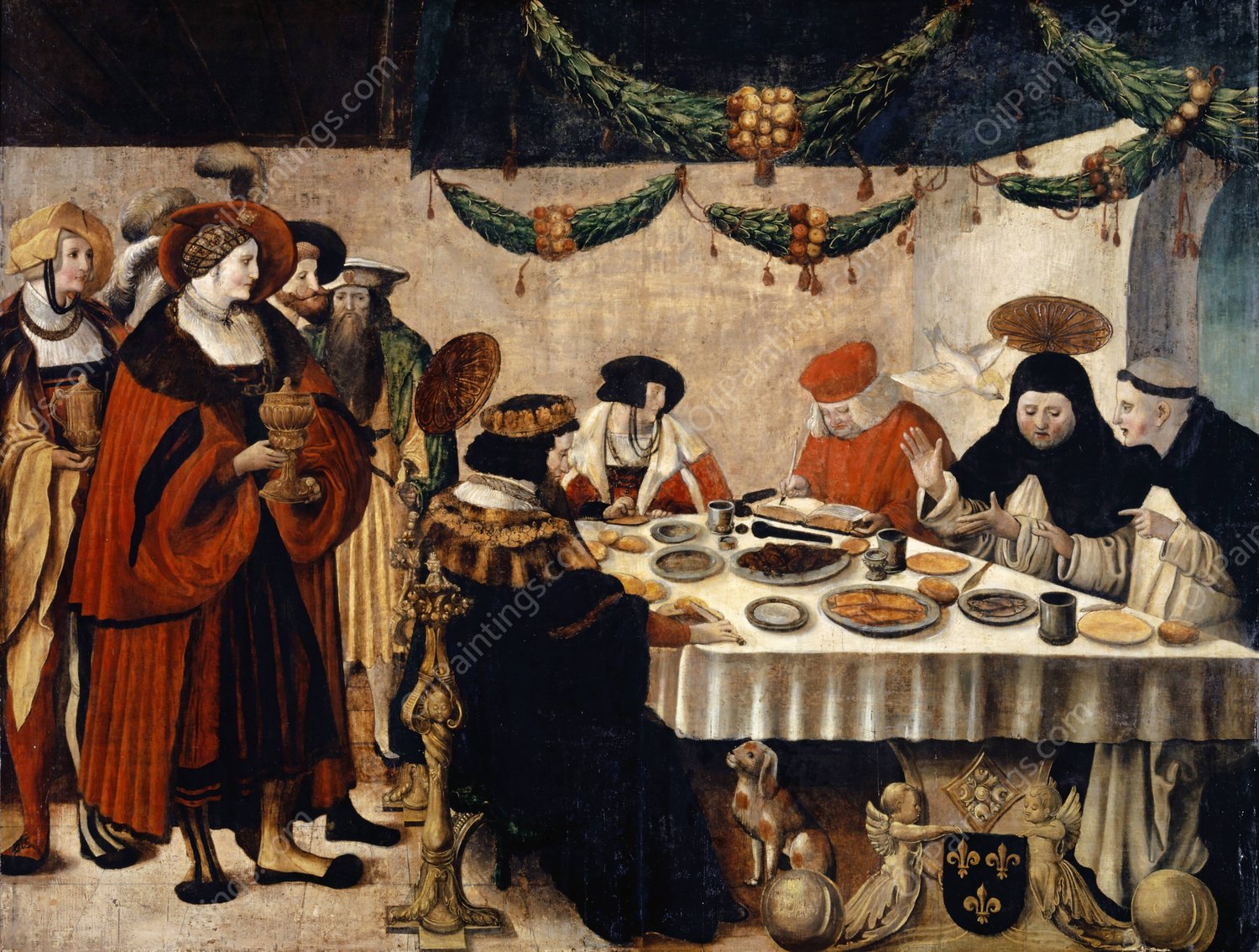 Saint Thomas of Aquin at the Table of King Louis the Saint  by Niklaus Manuel - Hand-Painted Oil Painting Reproduction