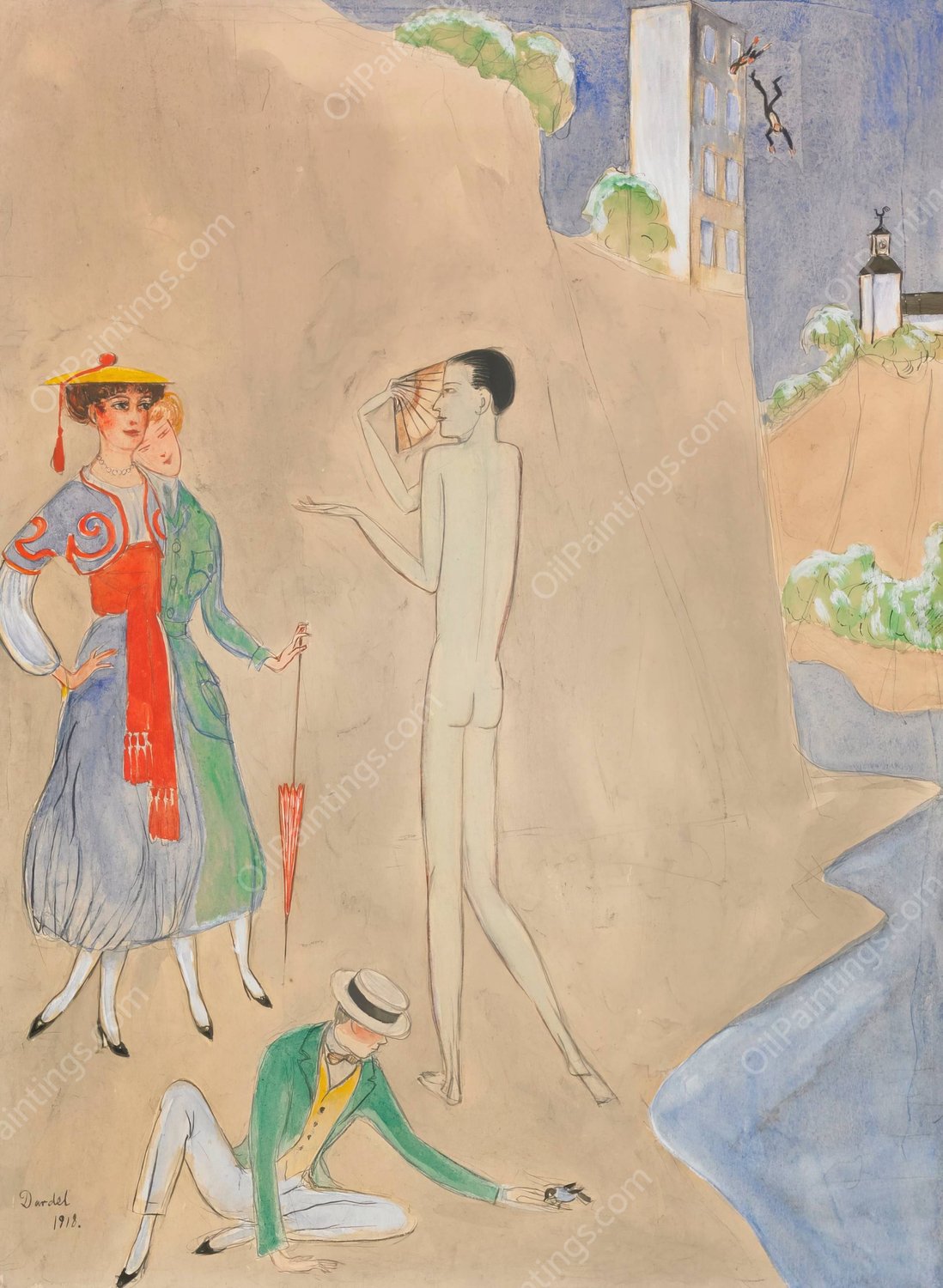 Konversation  by Nils Dardel - Hand-Painted Oil Painting Reproduction