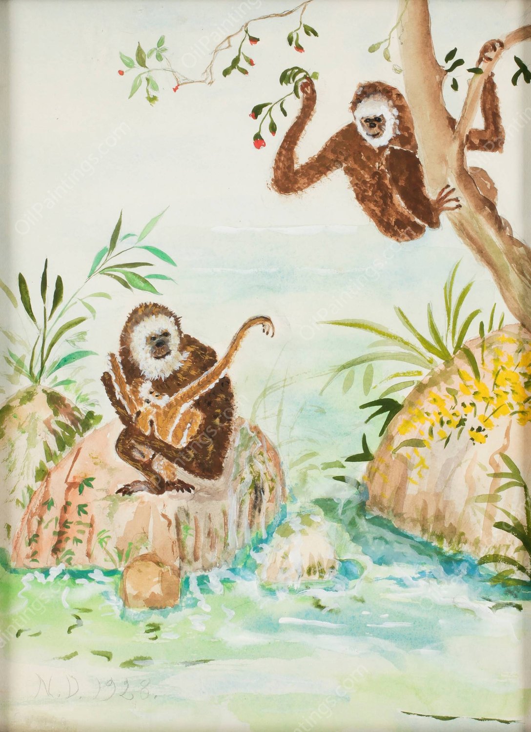 Lekande apor by Nils Dardel - Hand-Painted Oil Painting Reproduction