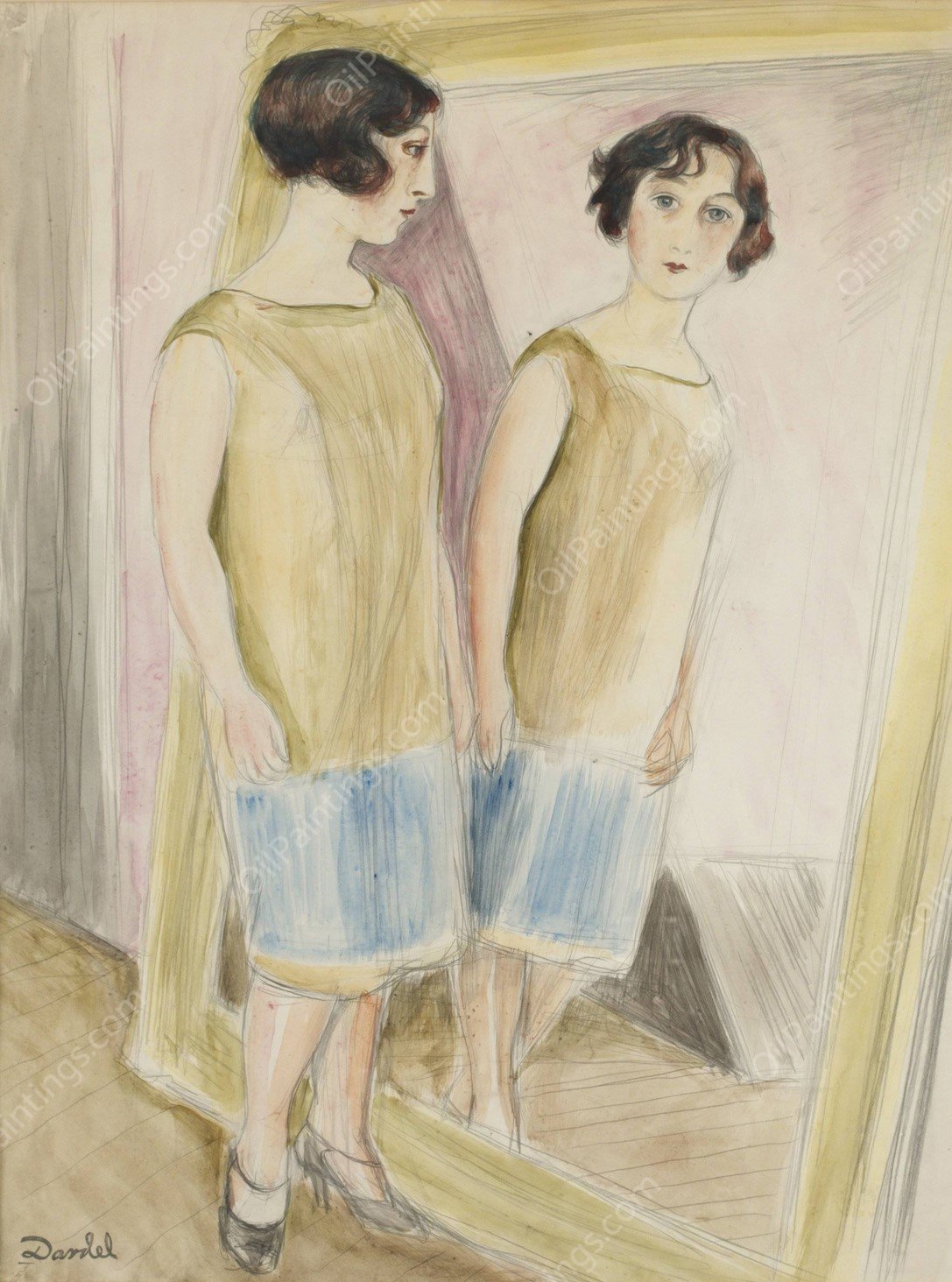 Lucienne vid spegeln by Nils Dardel - Hand-Painted Oil Painting Reproduction
