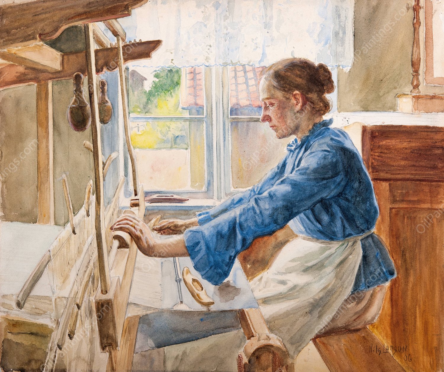 Elisabeth Pettersson, Weaver  by Nils Larsson - Hand-Painted Oil Painting Reproduction